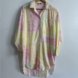 Kerri Rosenthal Oversized Pastel Graphic Button Down Shirt Dress | Size M
